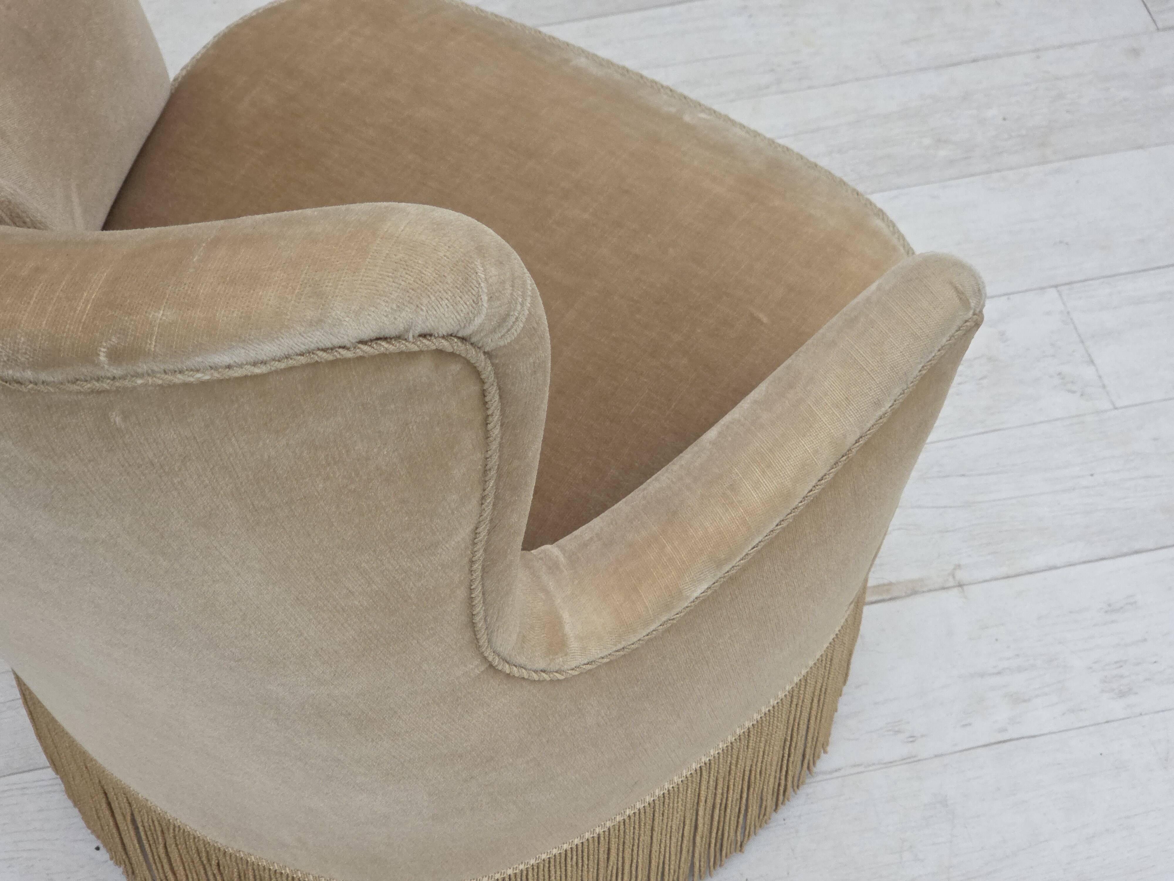 1960s, Danish armchair in green/brown furniture velour, original condition.