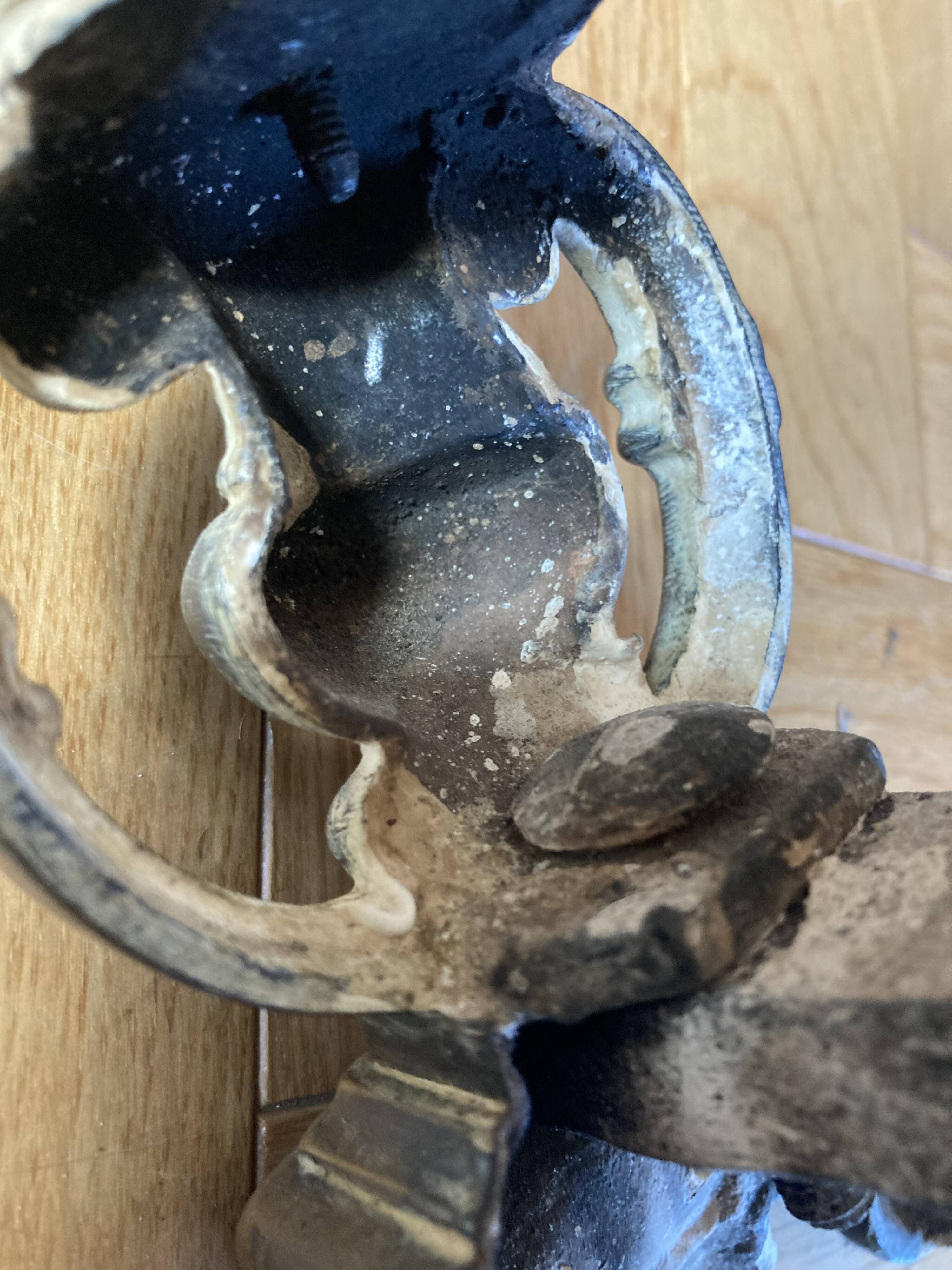 Antique bronze and cast iron chenets