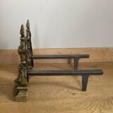 Pair of Louis XV andirons in solid bronze, early 20th century