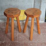 Paire de Tabouret vintage , tabouret bois octogonal , tabouret tripode