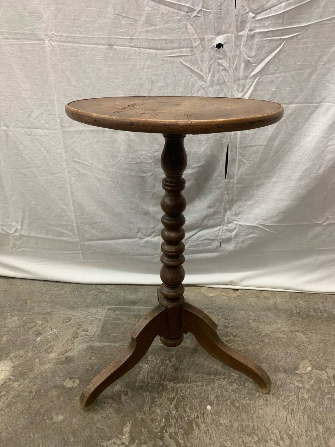 Antique pedestal table, Brutalist, wood, turned