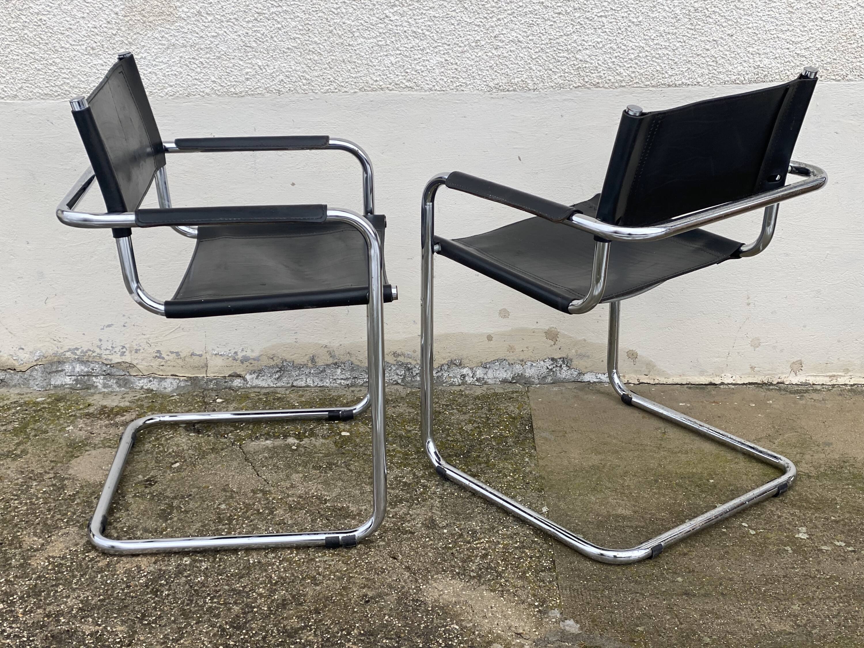 Pair of Bauhaus MG5 armchairs by Matteo Grassi, vintage 1970, chrome and leather.