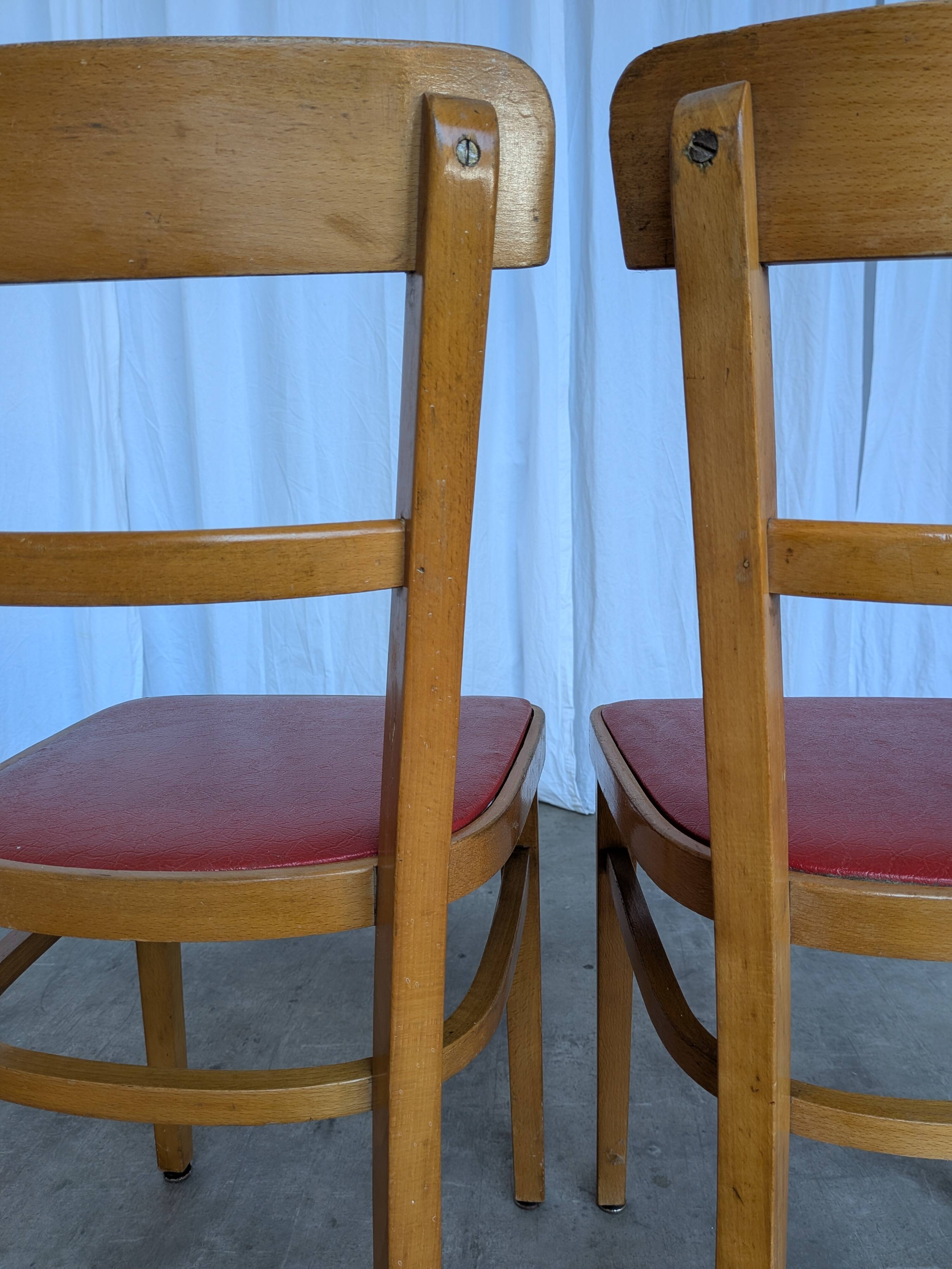 Vintage Wooden Dining Chair: Red Leather Seat, Mid-Century Modern