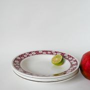 Set of 4 Saint Amand soup plates with burgundy flower outlines 1950