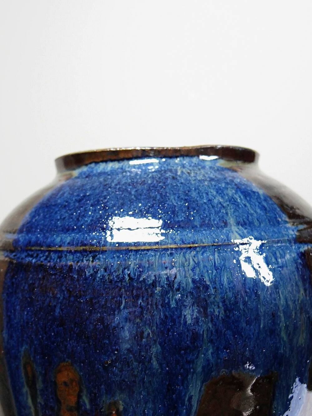 Small vintage/antique vase, very fine stoneware, flamed glaze, signature art ceramic