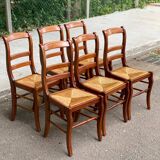 6 solid wood chairs, medium oak, satin and straw