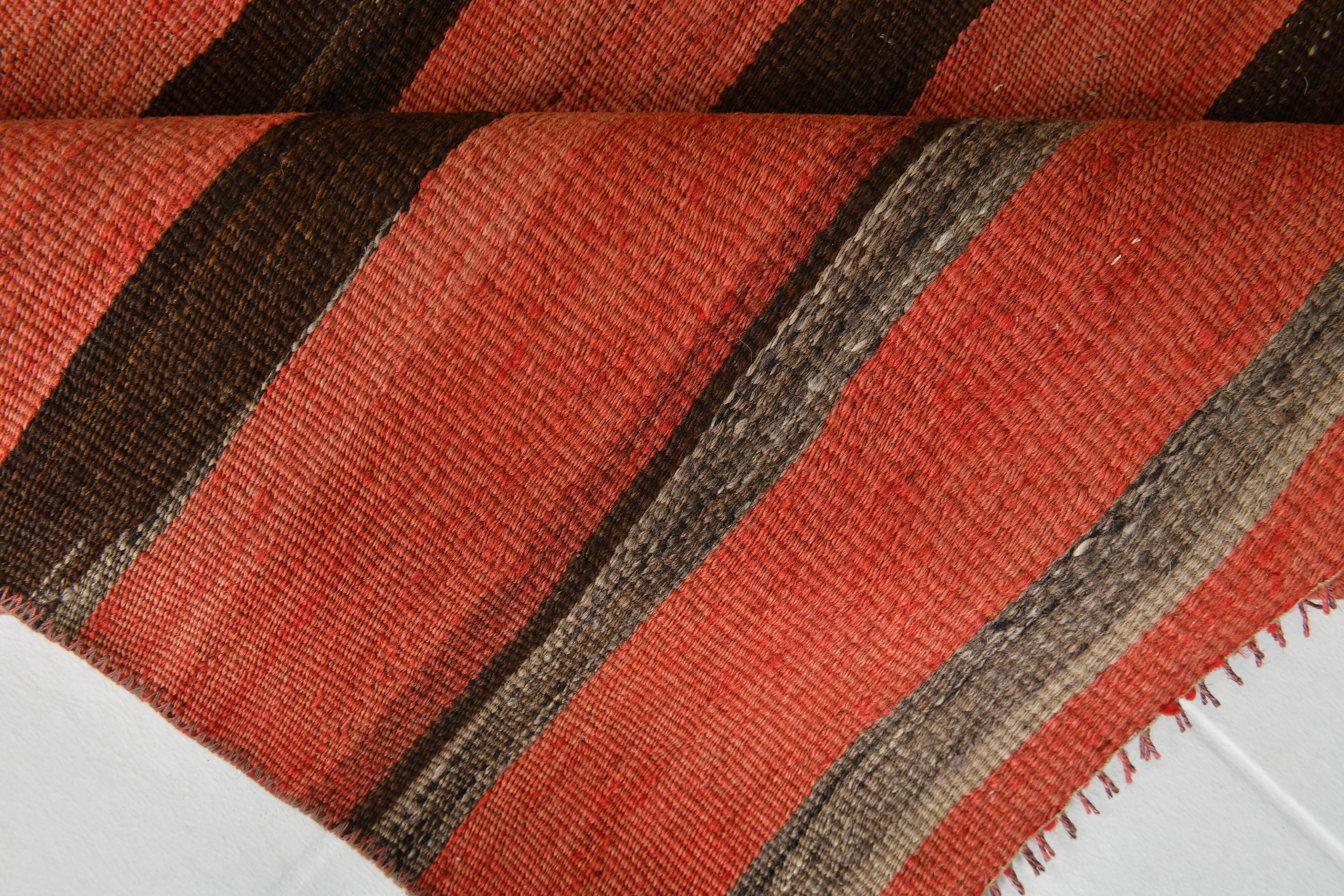 Turkish Red & Brown Striped Vintage Kilim Rug, 87x127Cm