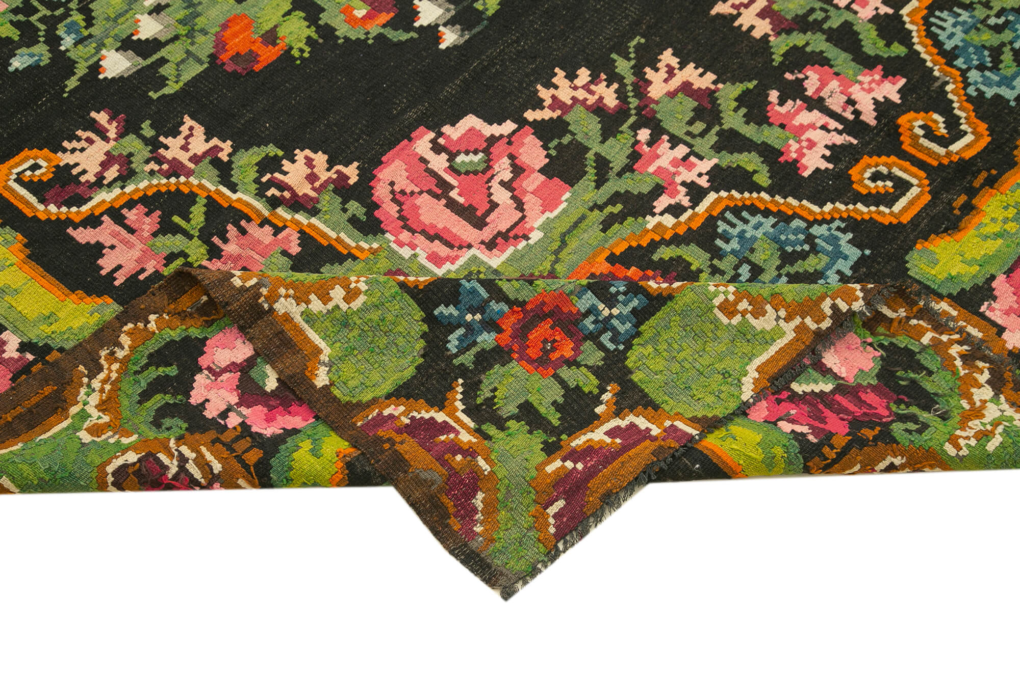 Handwoven Vintage Bessarabian Black Kilim 218 cm x 387 cm - 23259