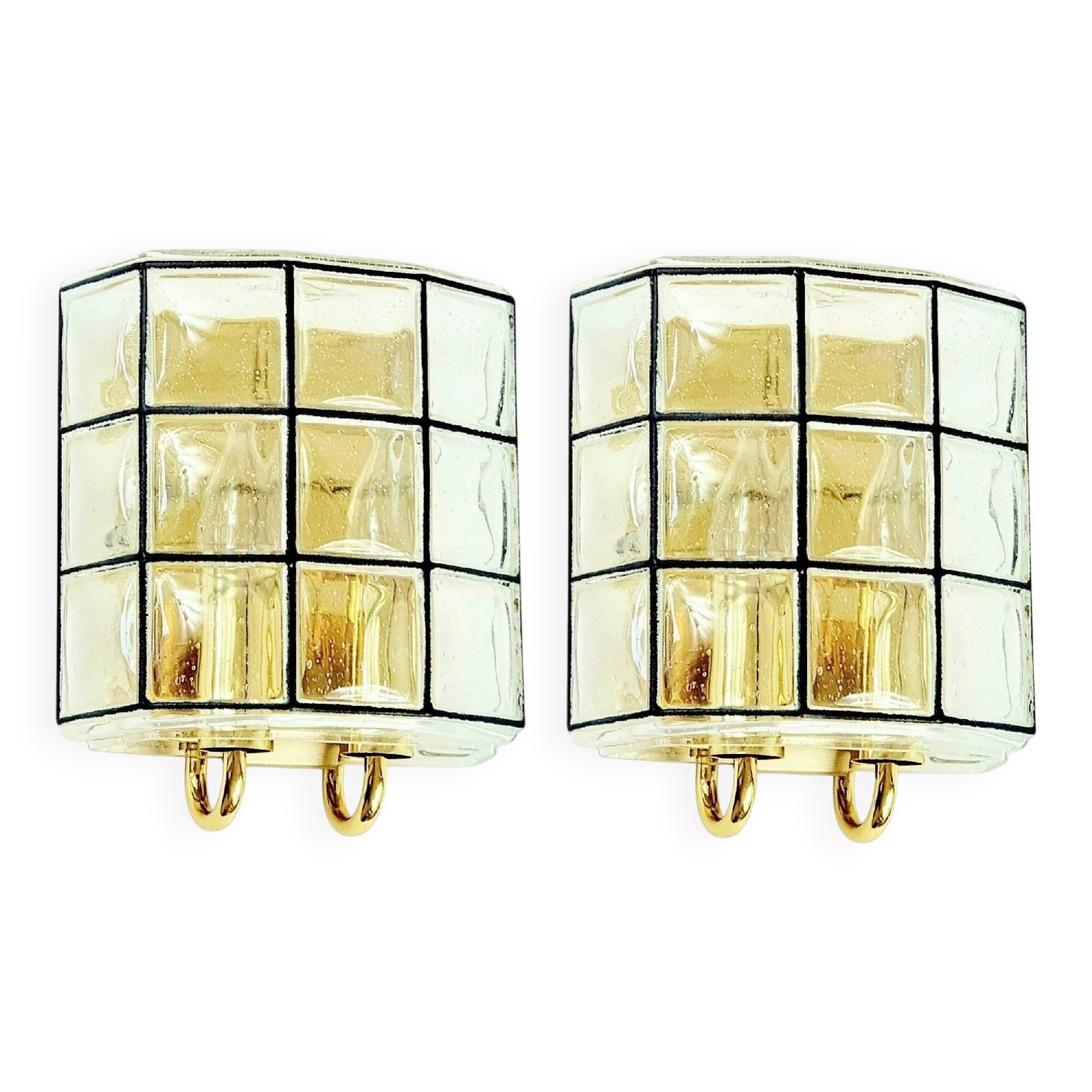 Pair of Mid-Century Glass & Brass Wall Lights from Limburg, Germany, 1960s