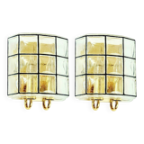Pair of Mid-Century Glass & Brass Wall Lights from Limburg, Germany, 1960s