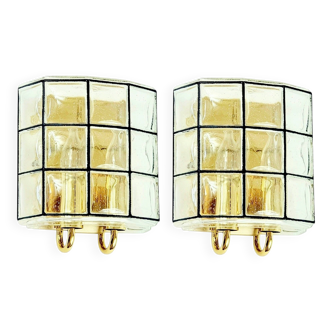 Pair of Mid-Century Glass & Brass Wall Lights from Limburg, Germany, 1960s