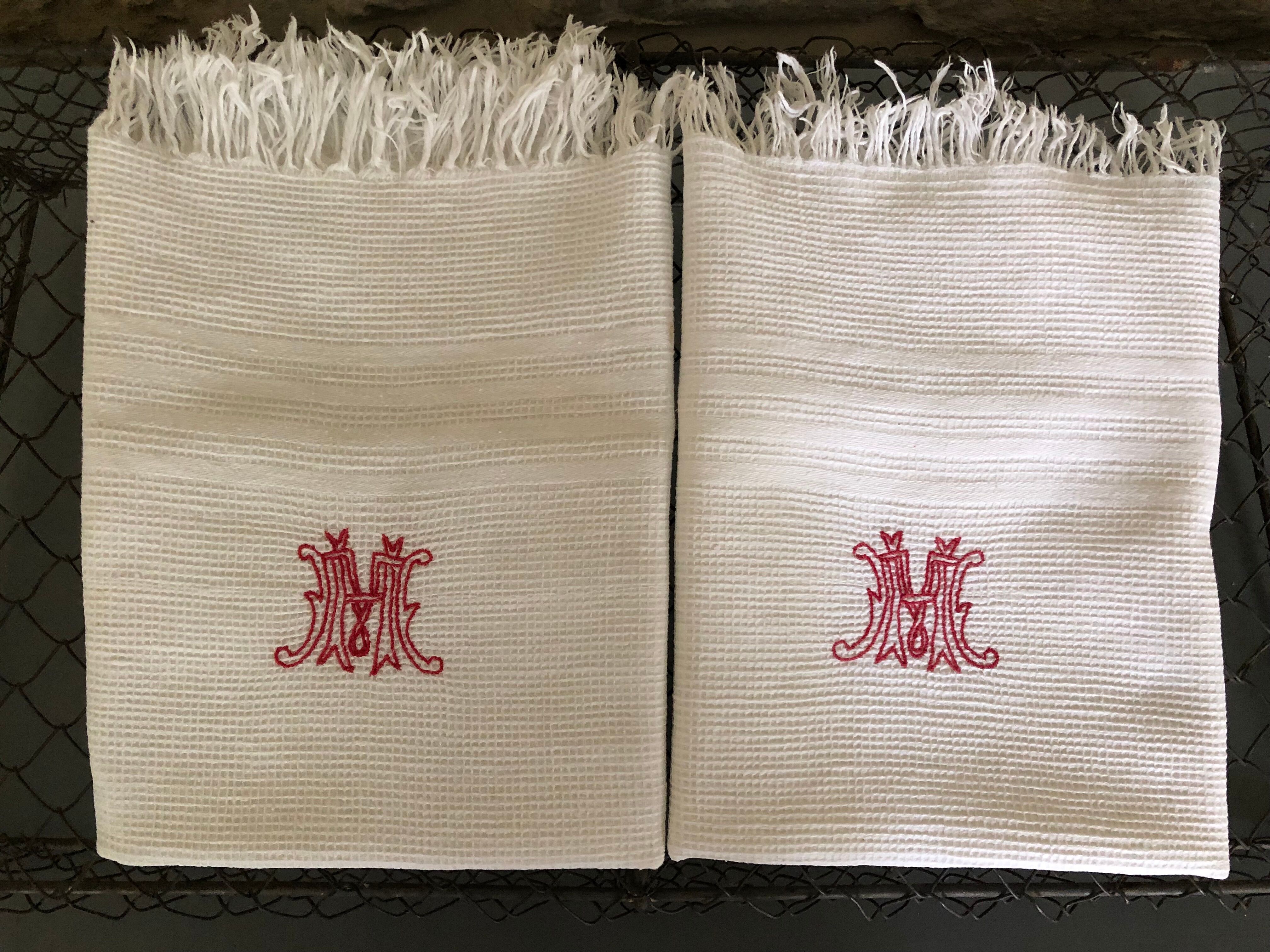 Paire de serviettes nid d'abeille, monogramme M