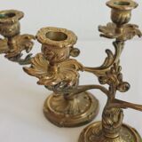 2 vintage gilded brass two-arm candlesticks
