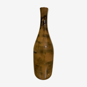 Céramique années 50,60 vase bouteille terre cuite vernissée, signature