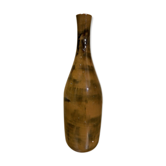 Céramique années 50,60 vase bouteille terre cuite vernissée, signature