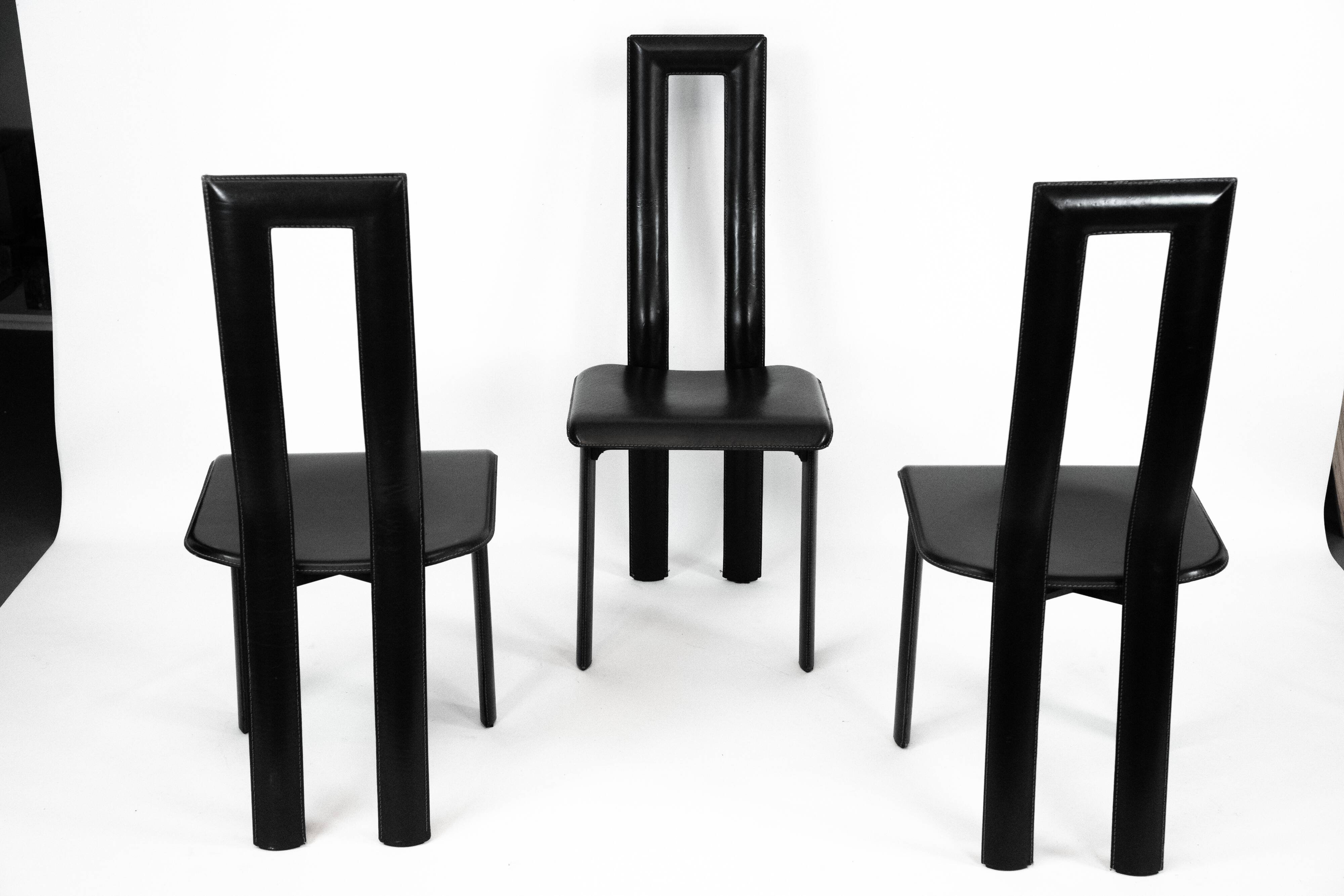 Postmodern Set of ten leather dining chairs by Antonello Mosca for Ycami. I
