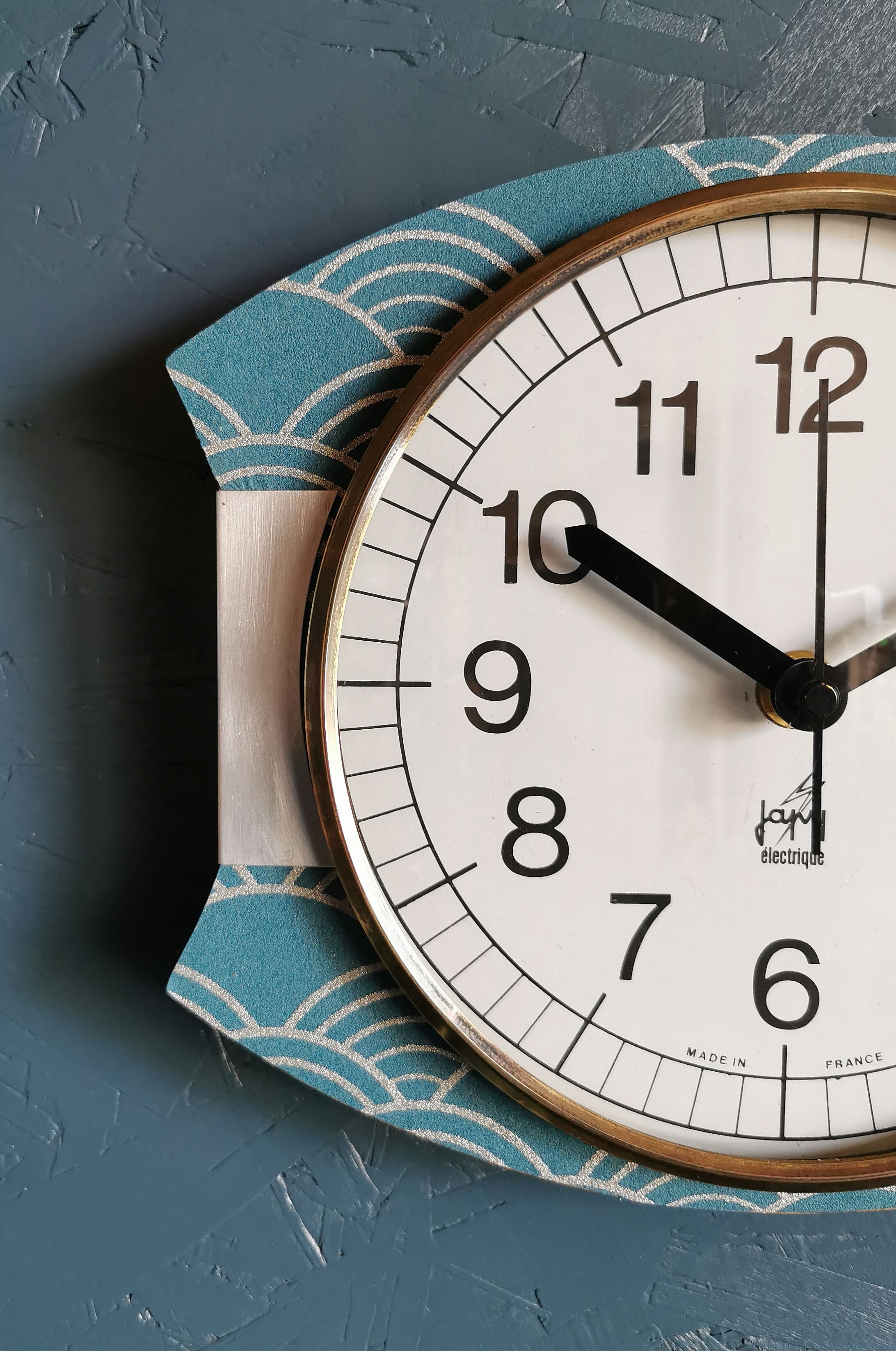 Vintage clock silent rectangular wall clock Japy blue silver