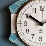 Vintage clock silent rectangular wall clock Japy blue silver