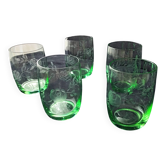 5 glass water tumblers with engraved floral design