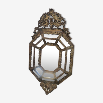 Miroir parclose laiton repoussé Napoléon III - 95x52cm