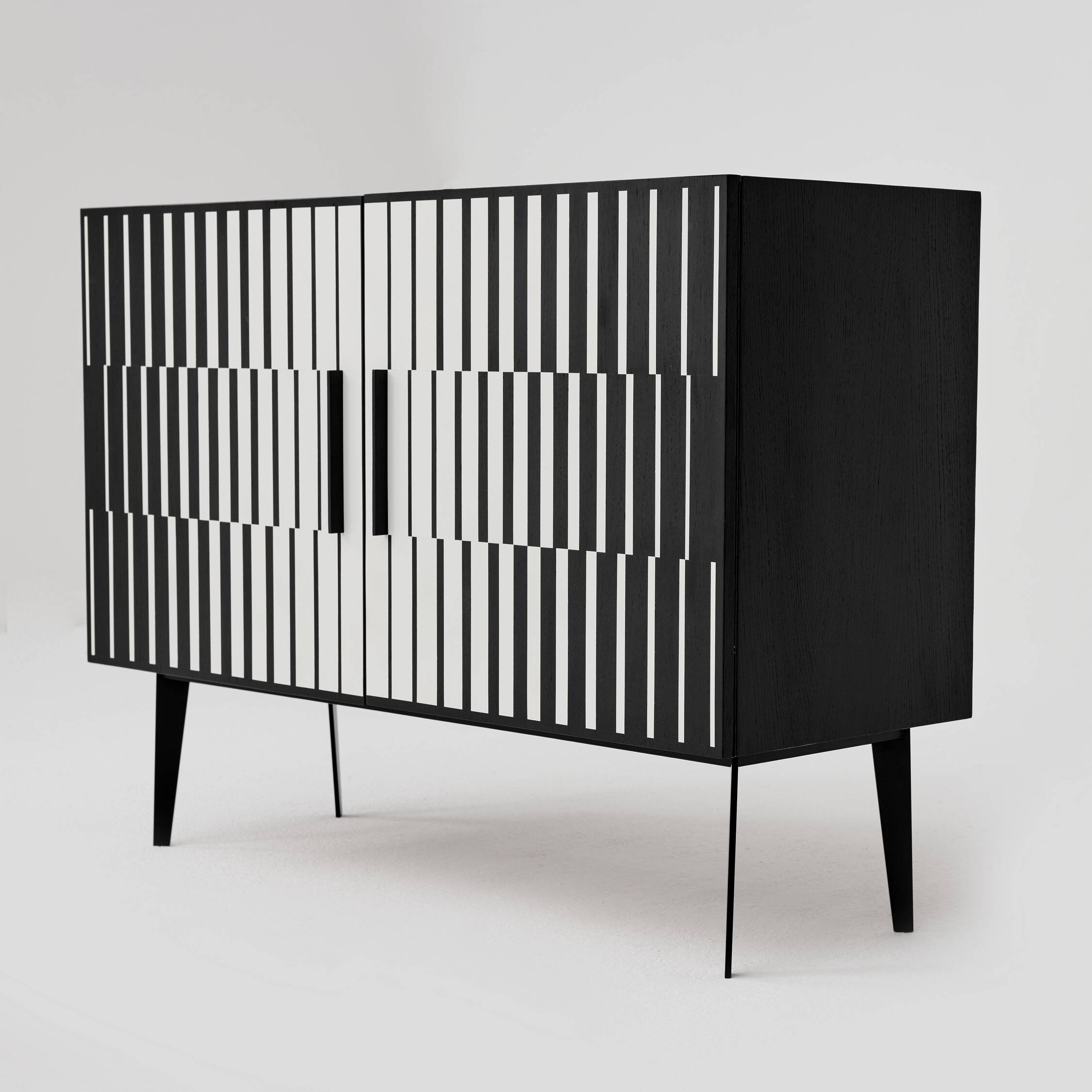 Vintage Sideboard with Hand-Painted Op-Art Pattern, 1970s.