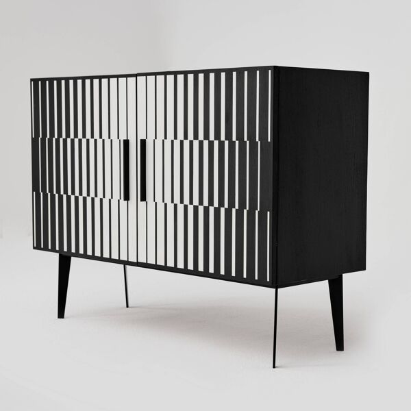 Buffet vintage avec motif op-art peint à la main, années 1970.