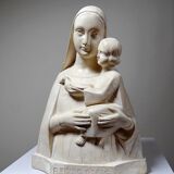 Bust of the Virgin and Child, waxed plaster, old art deco style, PP Deposited