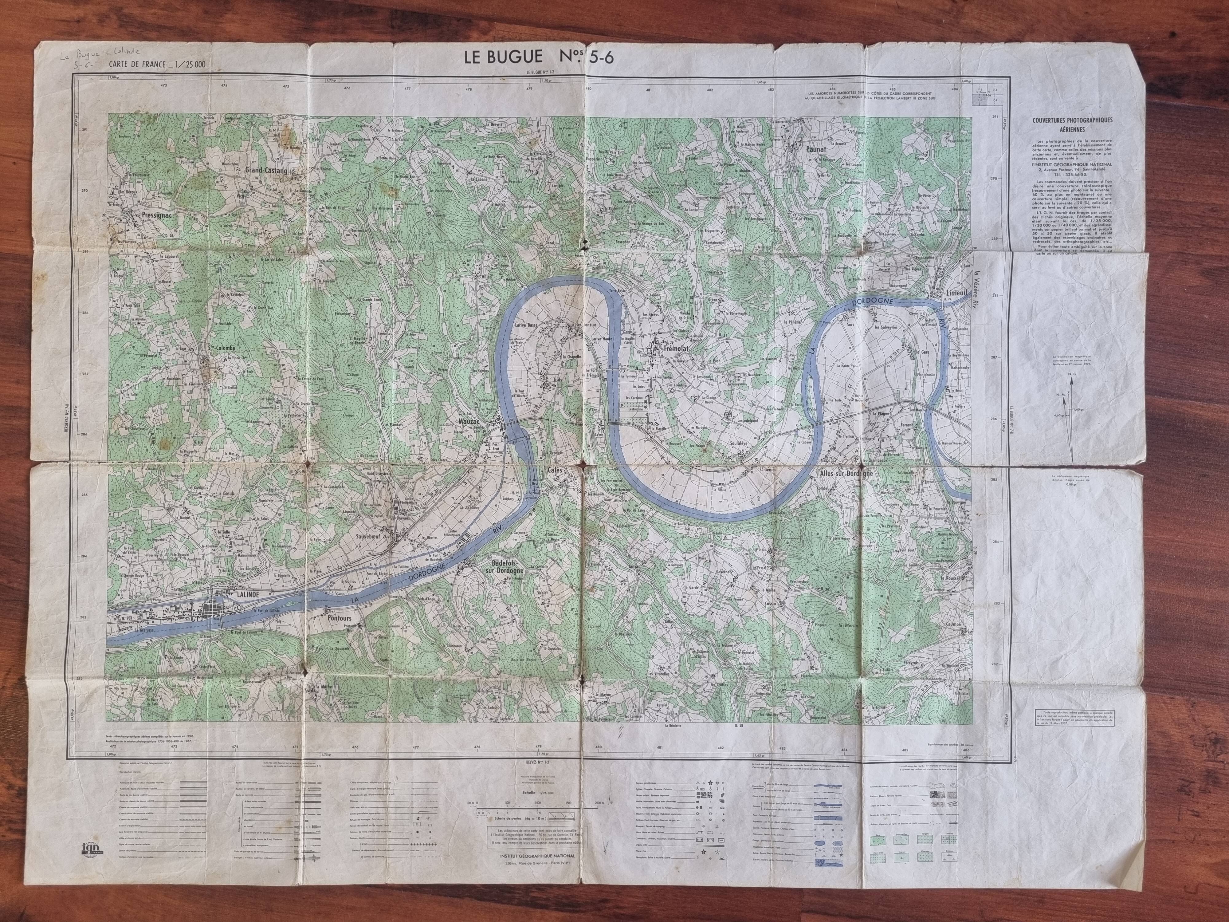 Carte ancienne Le Bugue 5-6 - 1/25000ème (1970)