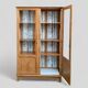 Solid raw oak school glass cabinet 1950