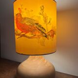 Wooden lamp and lampshade with bird decoration