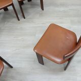 Ensemble de 6 chaises Luigi Vaghi en bois massif et cuir, ANCIENNES années 1970