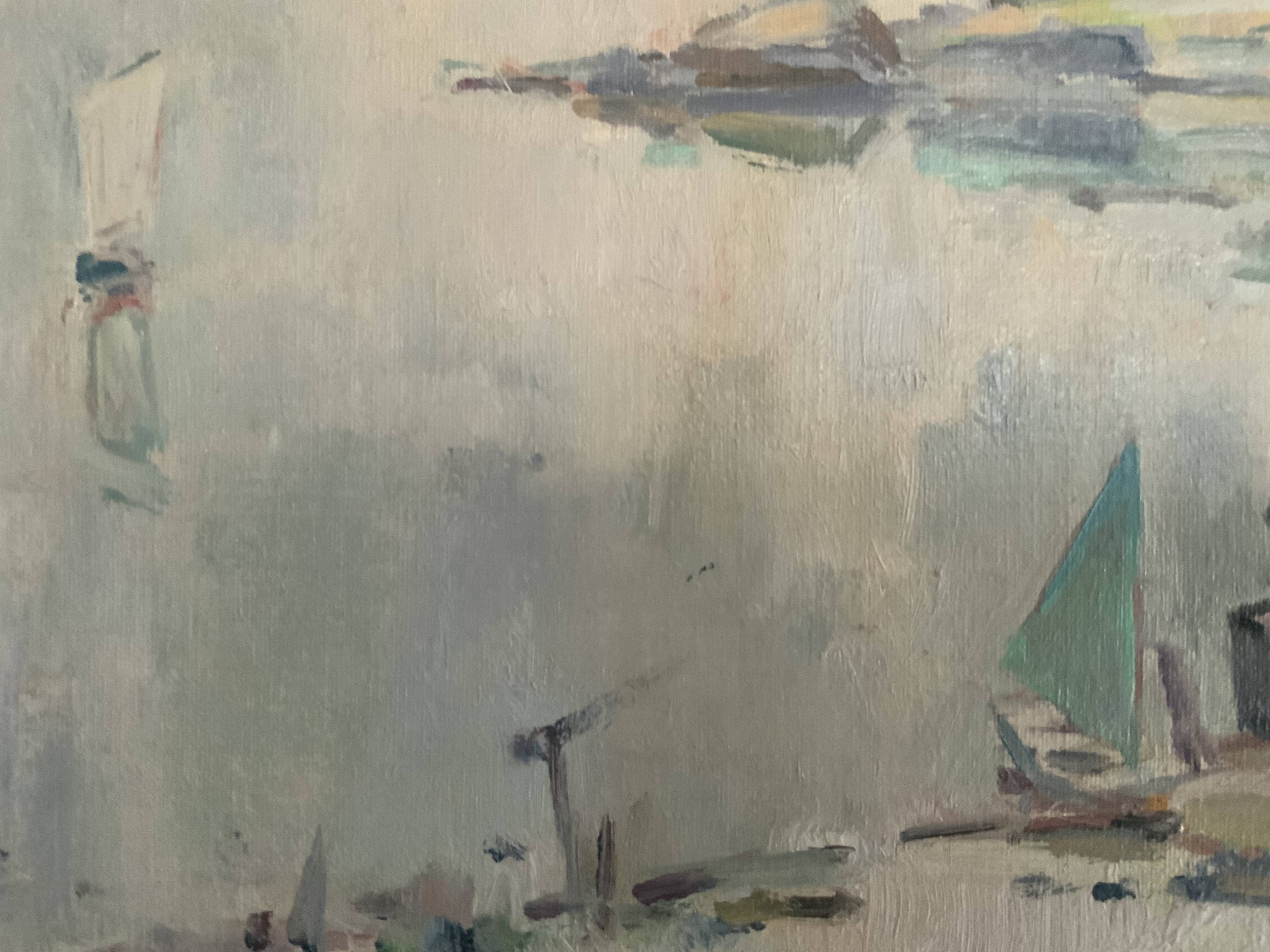 Vintage Impressionist Sea Scape Oil on Canvas Signed E.Ollers (1888-1959) Framed