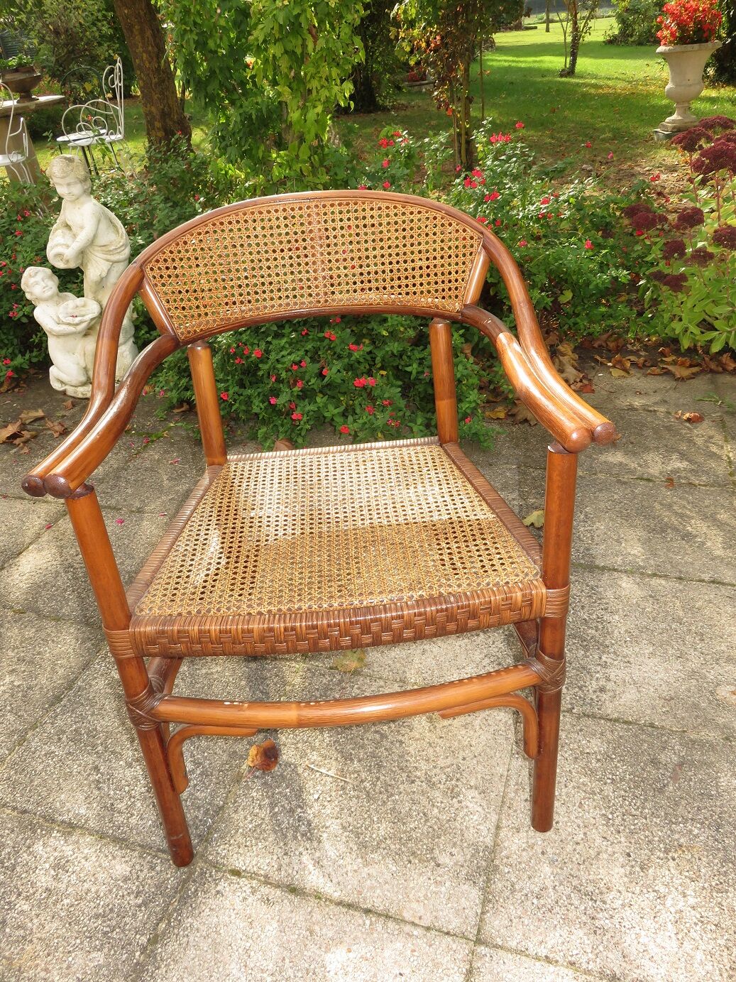 Fauteuil bureau bois courbé et cannage