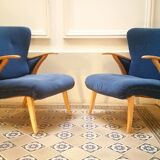 Pair of chairs Scandinavian wing stripes cocktail years 50 Blue
