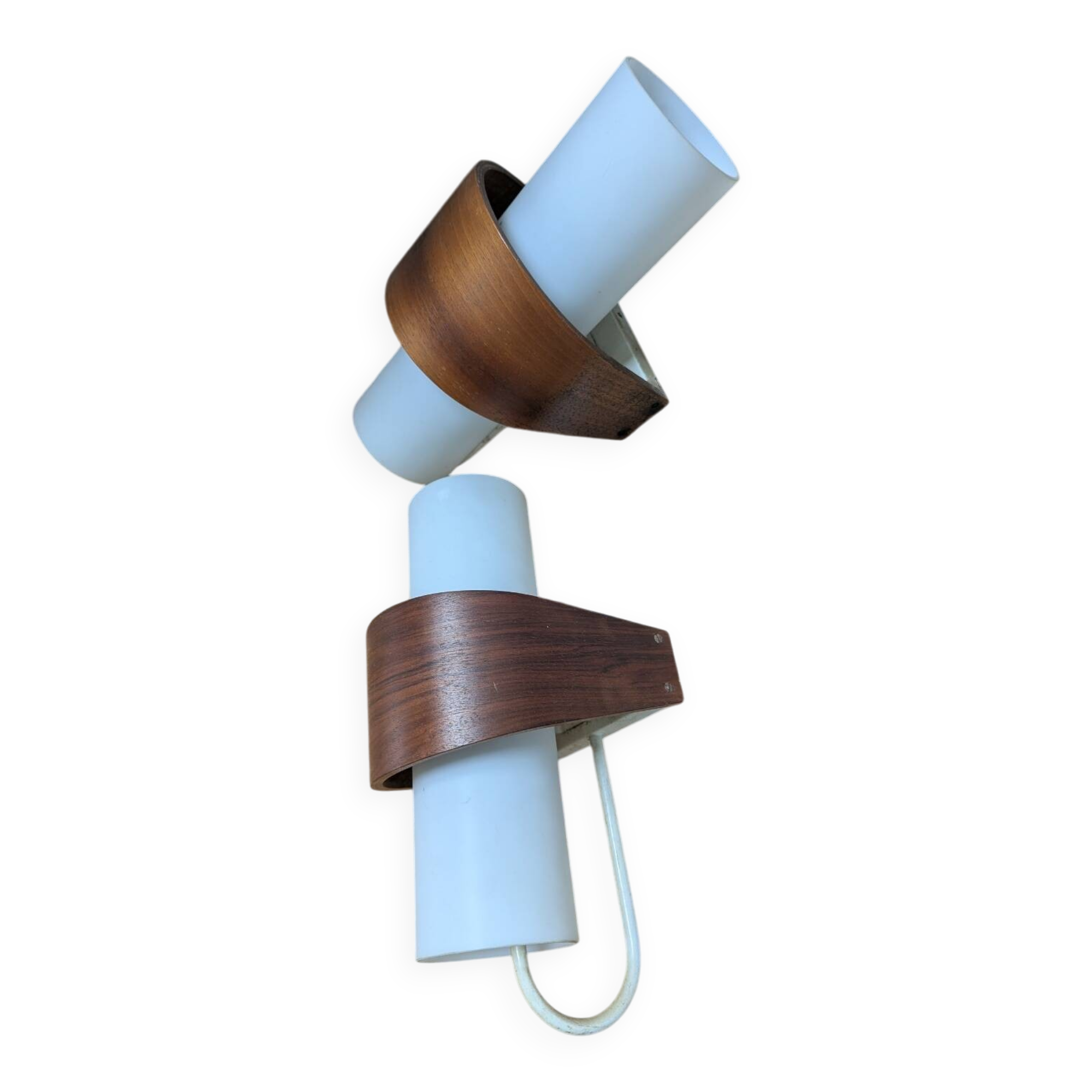 Pair of Louis Kalff NX40 teak and glass wall lights for Philips