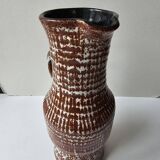 Grand pichet en céramique émaillée marron signé accolay - hauteur 31cm