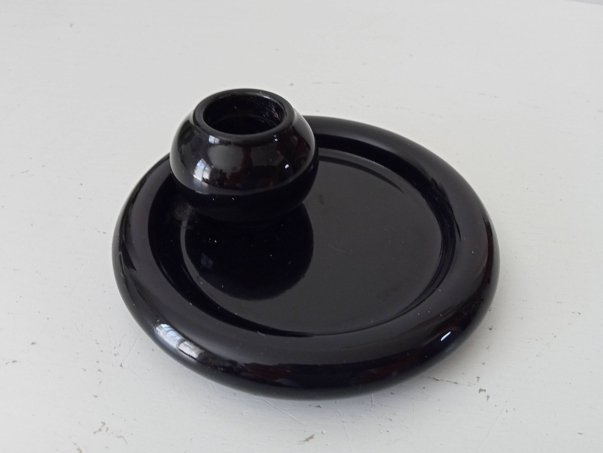 Bougeoir et sa coupelle vintage en céramique noire