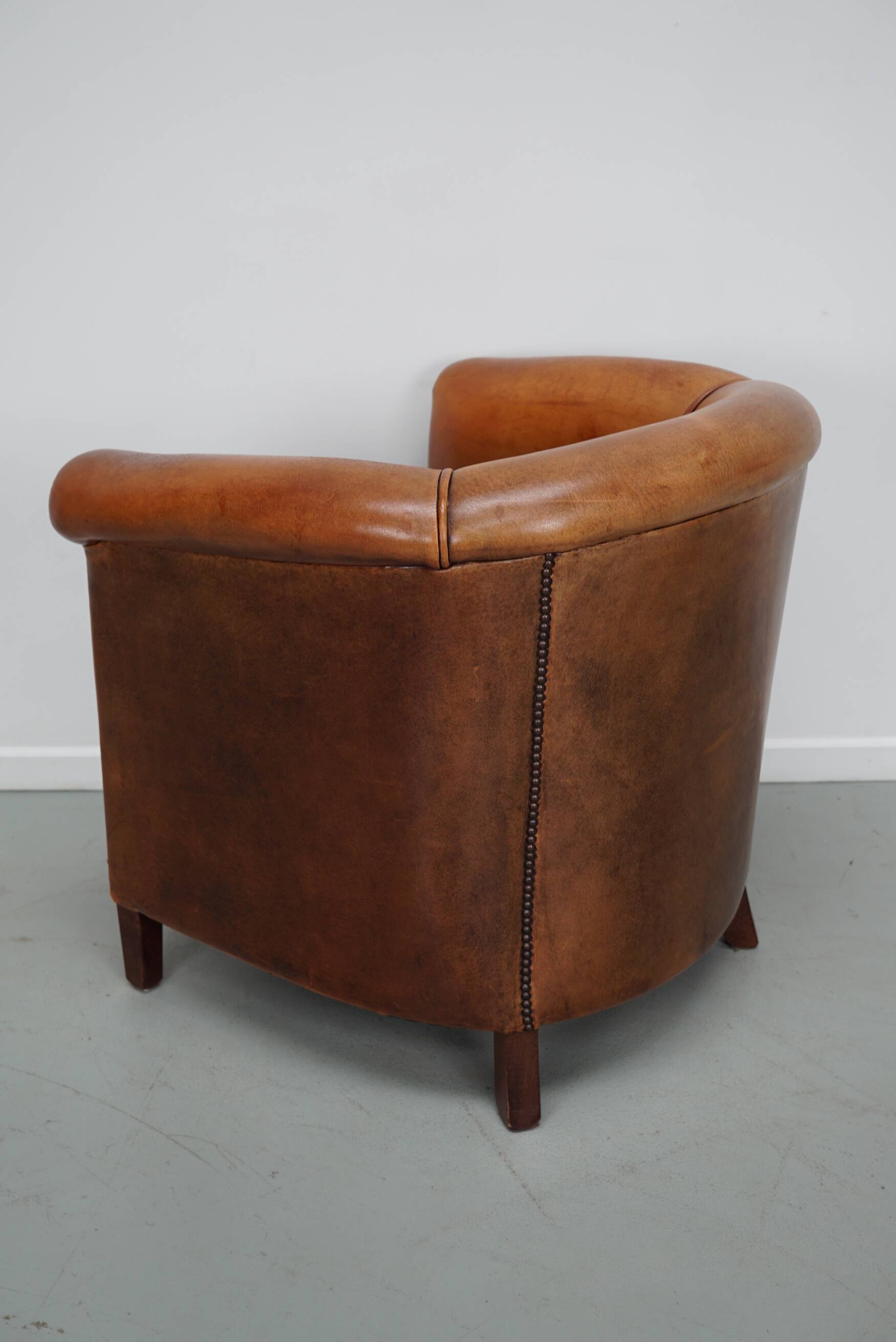 Fauteuil club vintage hollandais en cuir cognac