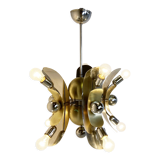 Vintage italian chrome and brass chandelier, 1970s