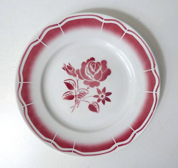 9 assiettes plates en faïence FB Digoin rose