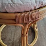 Pair of rattan and bamboo poufs