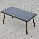 Brutalist coffee table, slate top and steel base, France, 1960s