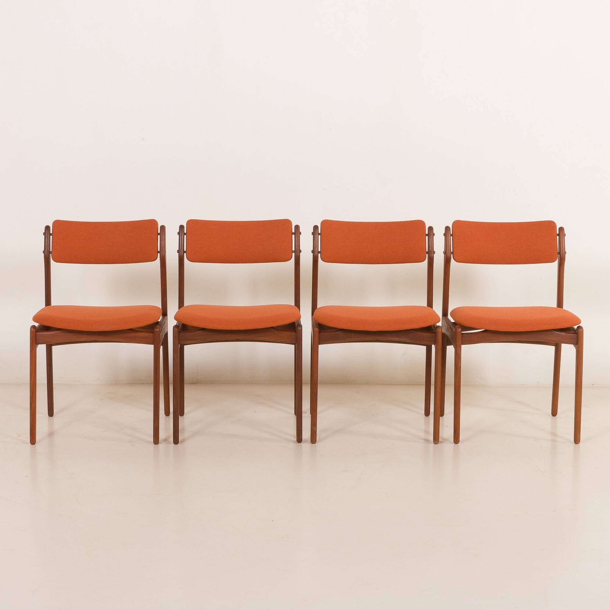 26104 Erik Buch teak and wool chairs, set of 4, Denmark, 1960s