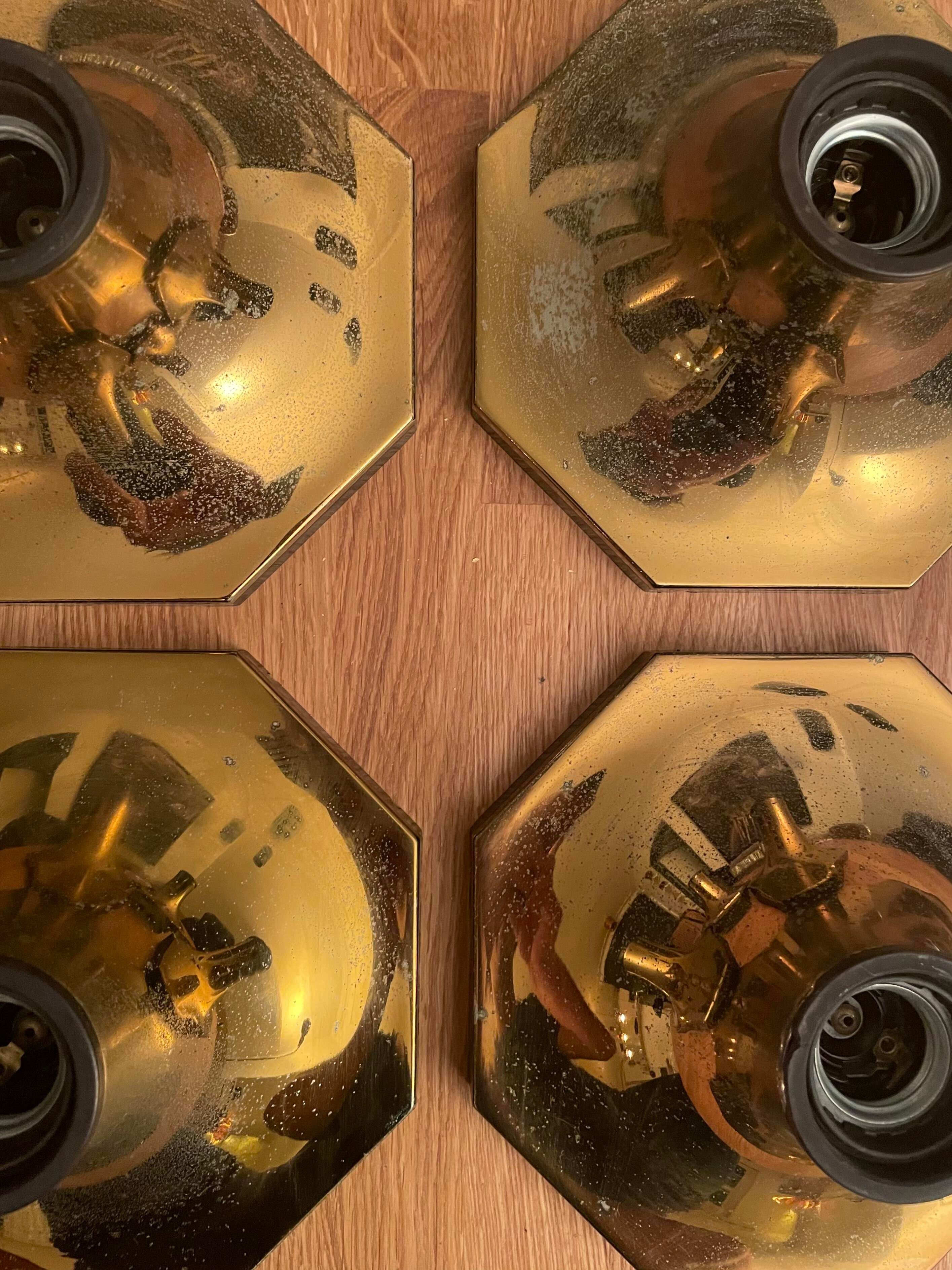 Suite of 4 vintage brass wall lamps, ceiling lights, by Motoko Ishii for Staff Leuchten 1970