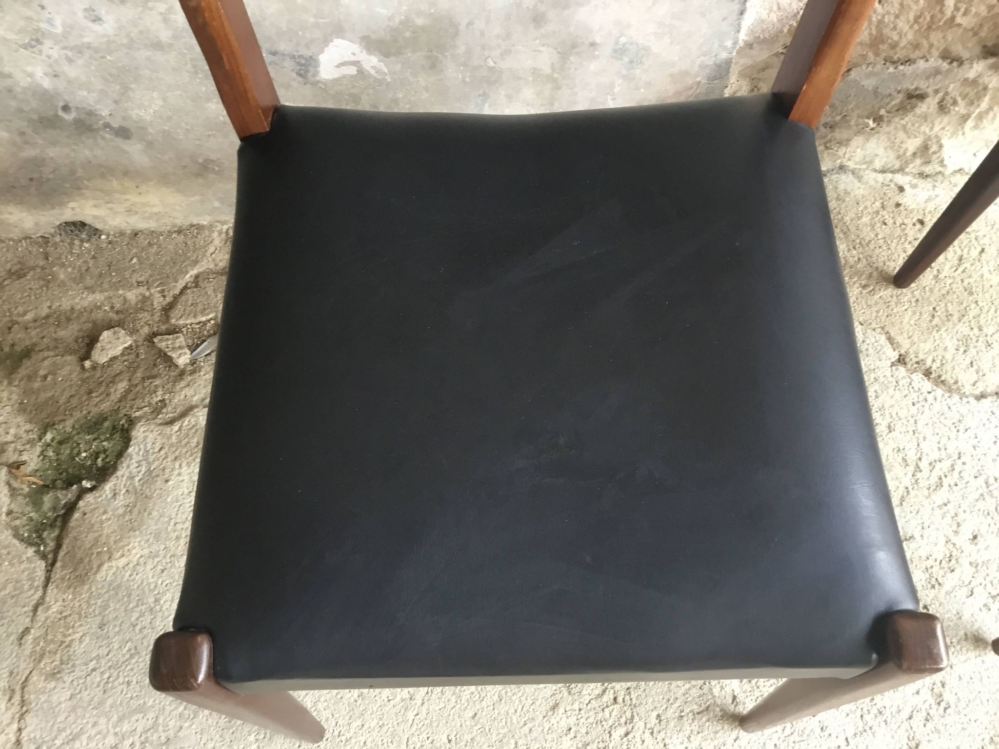 Pair of Scandinavian chairs Ameublement NF black imitation leather and teak - 1960