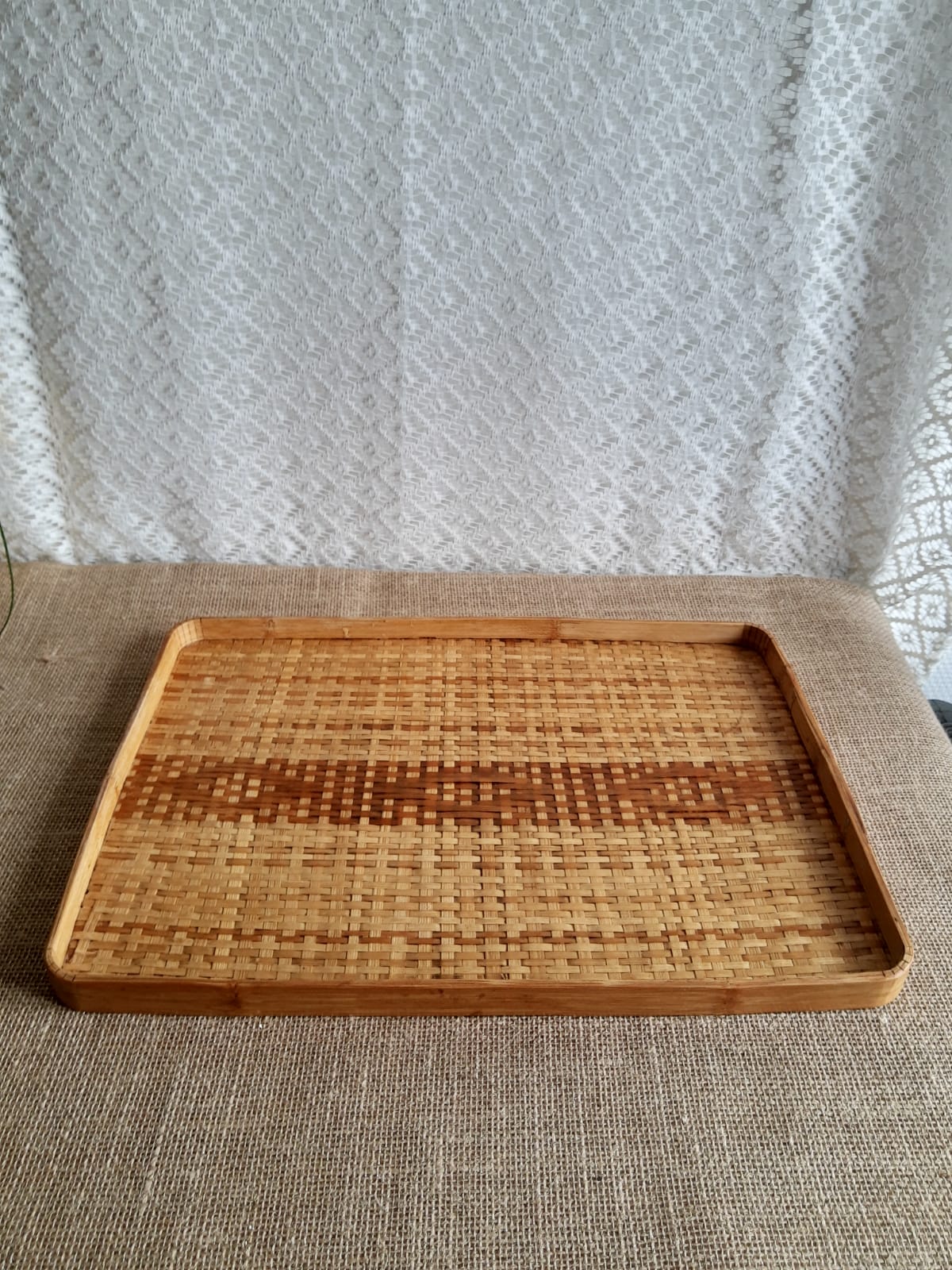 Rectangular braided bamboo top - vintage