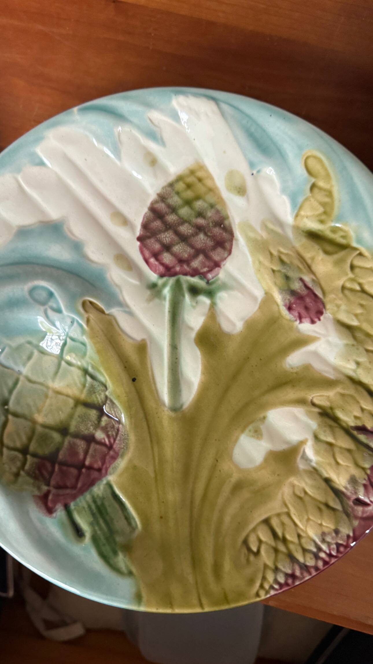 6 19th century plates in Luneville barbotine, asparagus or artichoke