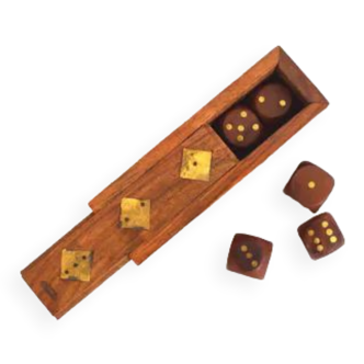 Box of dice in wood and brass