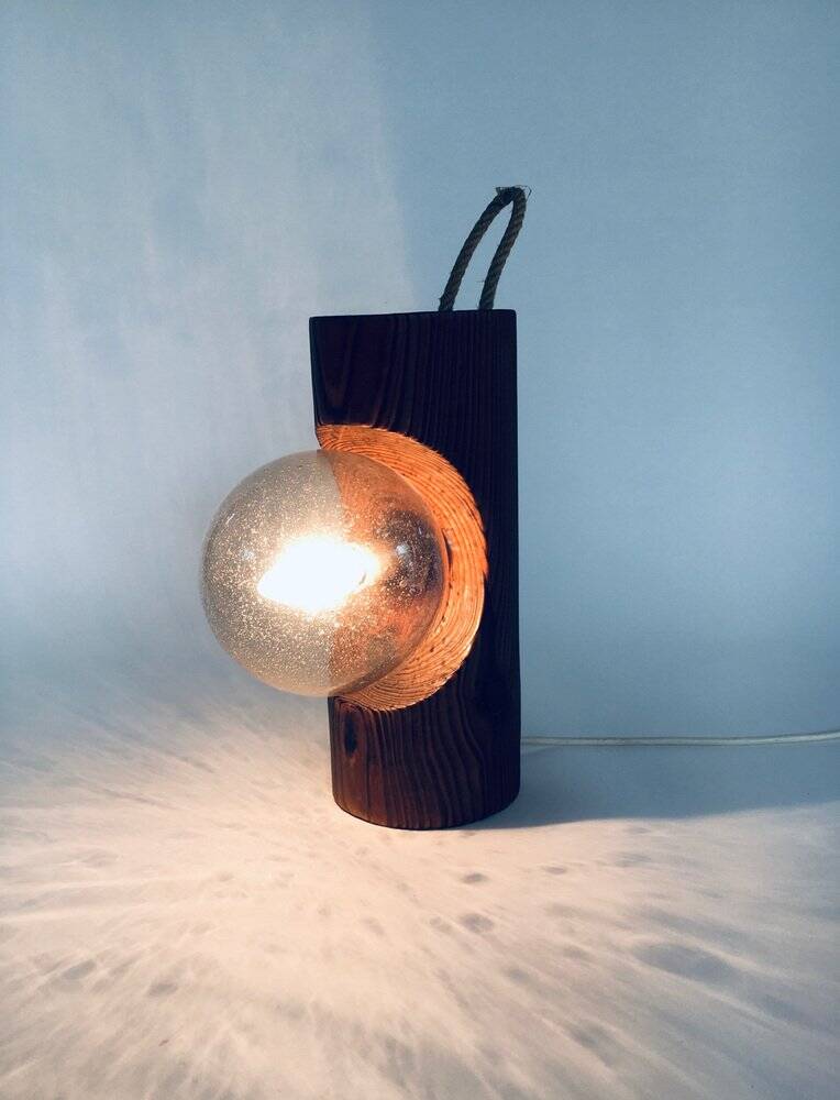 Brutalist wooden table or wall lamp attributed to Temde Leuchten, Switzerland, 1960s.