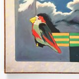 Richard Frank 'Wise Bird Strategy' Painting, Oil On Canvas 1980 Exotic Postmodern Miami